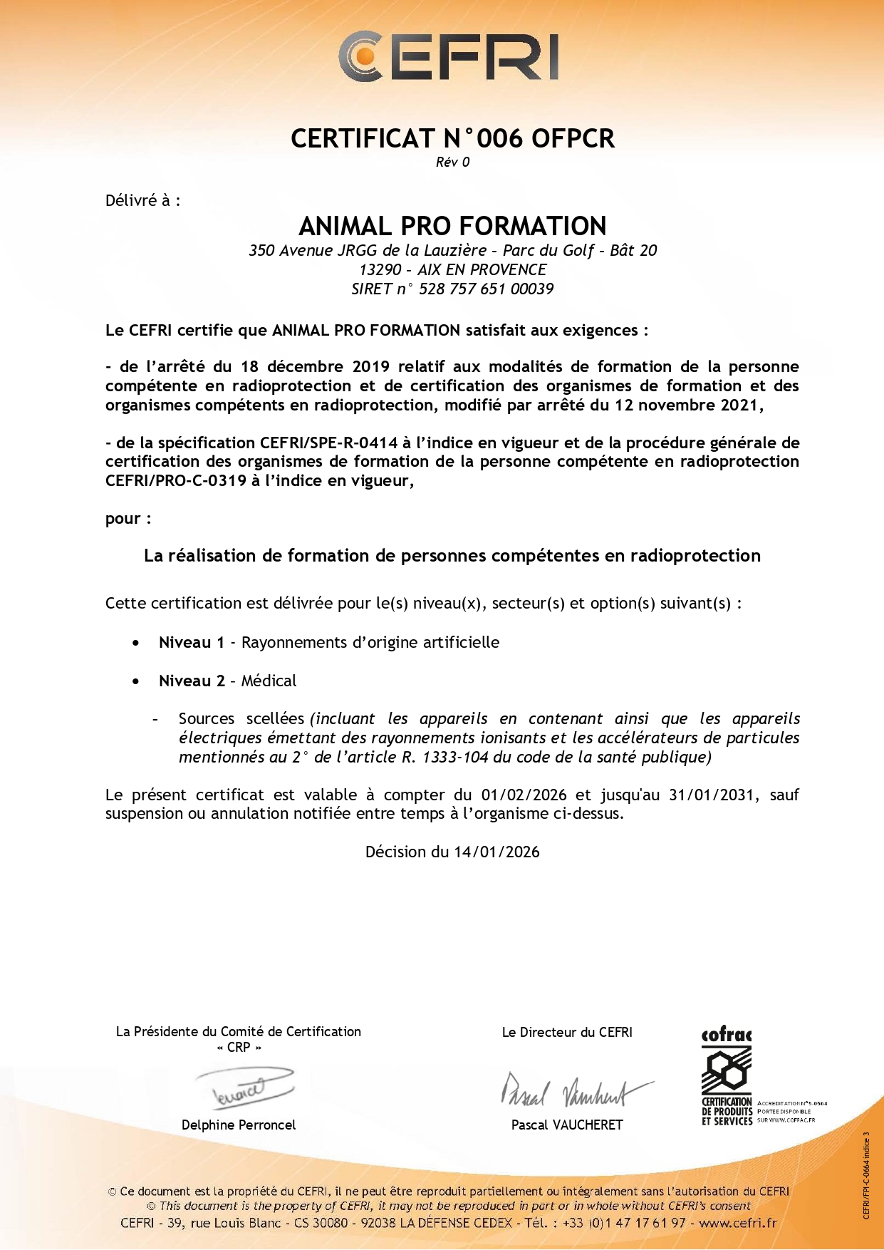 APFORM renouvelle sa certification CEFRI : des formations en radioprotection reconnues et fiables CEFRI